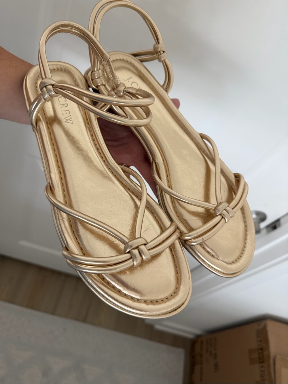 J. Crew Gold Strappy Knotted Flat Sandals